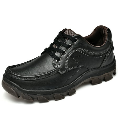 

Genuine Leather Casual Shoes for Men Flat Platform Hiking Shoes Outdoor Breathable Sneakers Handmade Non-Slip Men Shoes (Black 44)