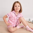 thumbnail image 3 of NIPAXO Girls Satin Pajamas Set Short Sleeve Button-Down Pink Stripe Strawberry Bow Print Sleepwear for Kids, 3 of 8