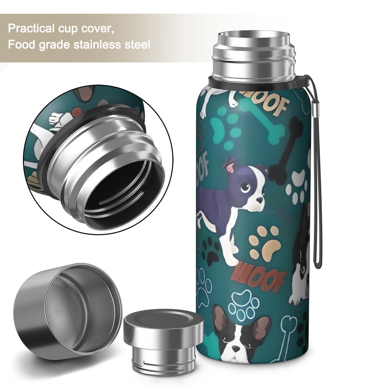 20 Oz Boston Terrier with Bones and Paws Coffee Tumbler Double Wall Insulated Stainless Steel Water Bottle | Metal Reusable Thermoses Flask with Cup Cap | Leak & Sweat Proof with Anti-Dust Lid