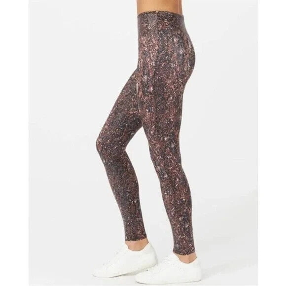 SPANX Snake Print Faux Leather Leggings M Medium Mocha Snake