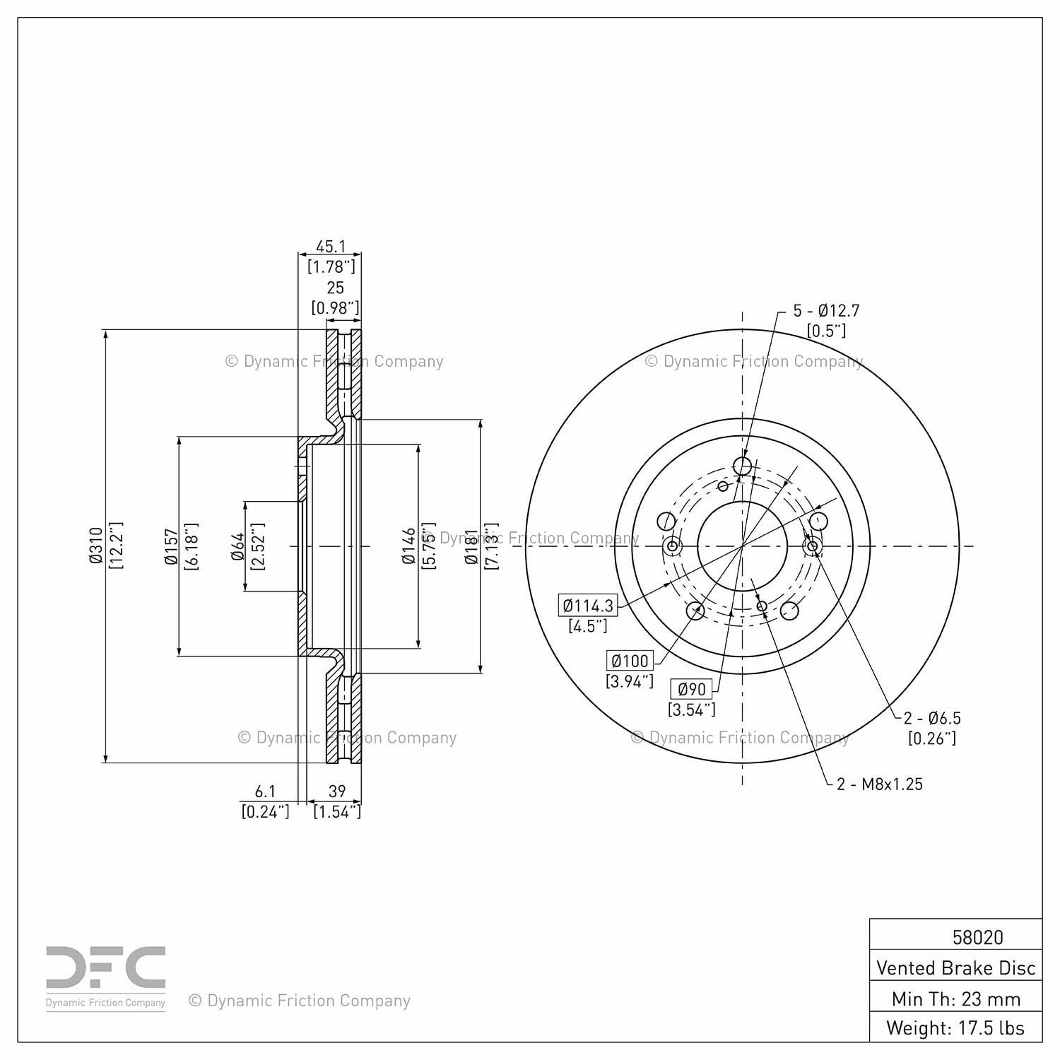 Front Dynamic Friction Company Disc Brake Rotor 600-58020 (1) For 2007-2008 Acura TL