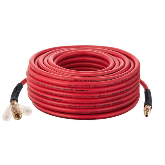 INTERTOOL Hybrid Air Hose 3/8-Inch LITE (5/16) x 100 Ft, Heavy Duty Reinforced Lining, Lightweight Flexibility, All-Weather Kink Resistance, 1/4" MNPT, Brass Fittings, Plug, Quick Coupler PT08-1773