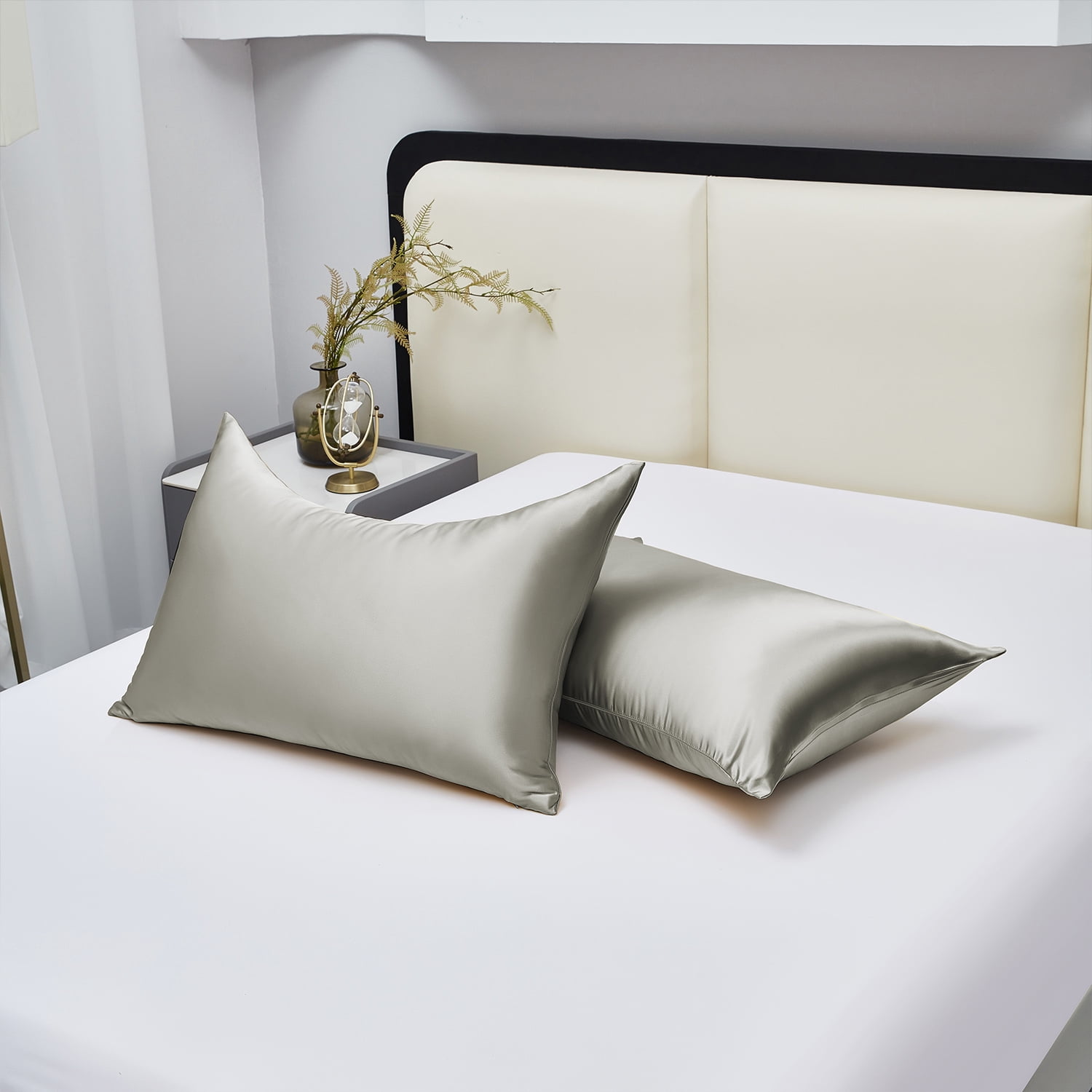 HIG Cooling Curved Pillow Cases 2 Pack King - Silky Soft Stretch Satin Pillow Shams, Dark Gray - 20x36 Inches