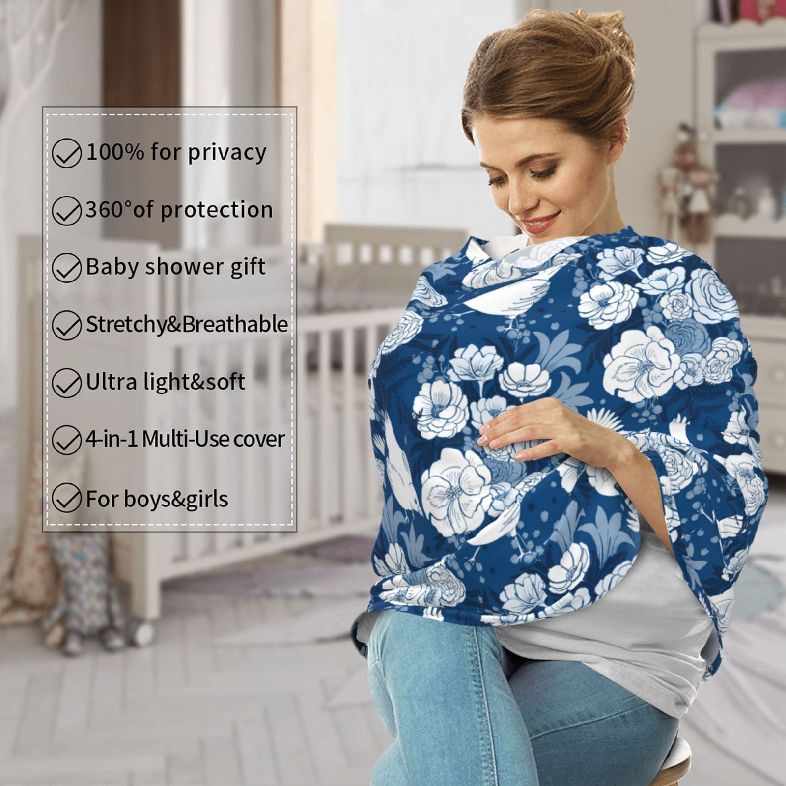 Fotbe Rose Flowers Pattern Car Seat Covers for Babies, Nursing Breastfeeding Cover Infant Carseat Canopy, Soft Stretchy Carrier Cover