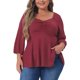 thumbnail image 1 of Blusa de mujer de talla grande Agnes Orinda, con escote en forma de corazón, mangas de codo, fruncido en la parte delantera y peplum, talla 3X, color burdeos, 1 of 6
