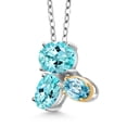 thumbnail image 2 of Gem Stone King 925 Silver and 10K Yellow Gold Blue Apatite and Blue Zircon Pendant Necklace for Women (2.67 Cttw, Oval 8X6MM, 7X5MM and 6X4MM, Gemstone, with 18 inch Chain), 2 of 4