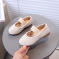 thumbnail image 2 of Kids Flock Mary Jane Flats for Girls Soft Sole Kids Shoes Non-Slip Elastic Strap Casual Dress Shoes Beige,Size 6, 2 of 8