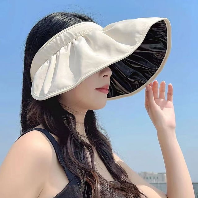 Granjero Gordo Visera para mujer con protección UV mejorada, sombrero para el sol plegable para mujer, este sombrero de concha se puede usar como diadema (beige)