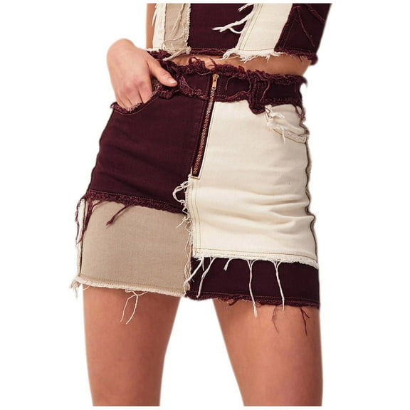 Riforla Stretch Denim Splicing Denim Skirt Women Skirts for Women Coffee XXL