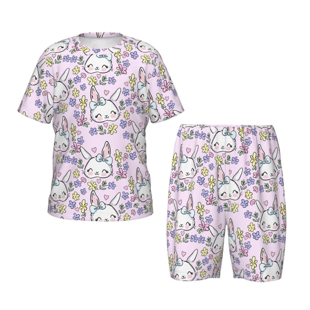 Balery Purple Rabbit Conjunto de Pijama Infantil de Manga Corta con Estampado – Ropa de Dormir de Algodón Suave-4X-Large