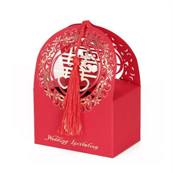 Panda Superstore  Laser Cut Chinese Style Wedding Bridal Shower Wedding Party Favors Candy Gift Box, Red - 10 Piece