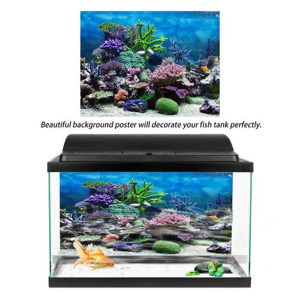 Qiilu Fish Tank Poster, Aquarium Poster,pvc Adhesive Underwater Coral Aquarium Fish Tank Background Poster Backdrop Decoration Paper 61*41cm
