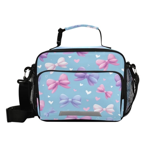 Insulated Lunch Bag 6L Leak-Proof Lunch Box with Shoulder Strap Multiple Pockets Lunch Tote Pink and Purple Bows