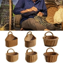 Boho Hanging Wall Basket Hanging Wicker Basket kitchen Bin Wall Hanging Flower Basket Organizer Handwoven Decorative Kitchen Organizer for onion potato garlic plant potatoes vegetable,8X4X7.5inch