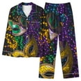 thumbnail image 3 of BiZtdJrK Prime Sales Of The Day Womens Pajama Sets Mardi Gras Mask Print 2 Piece Outfits Casual Button Long Sleeve Blouse and Lounge Trousers Comfy Satin Sleepwear Multicolor S, 3 of 6