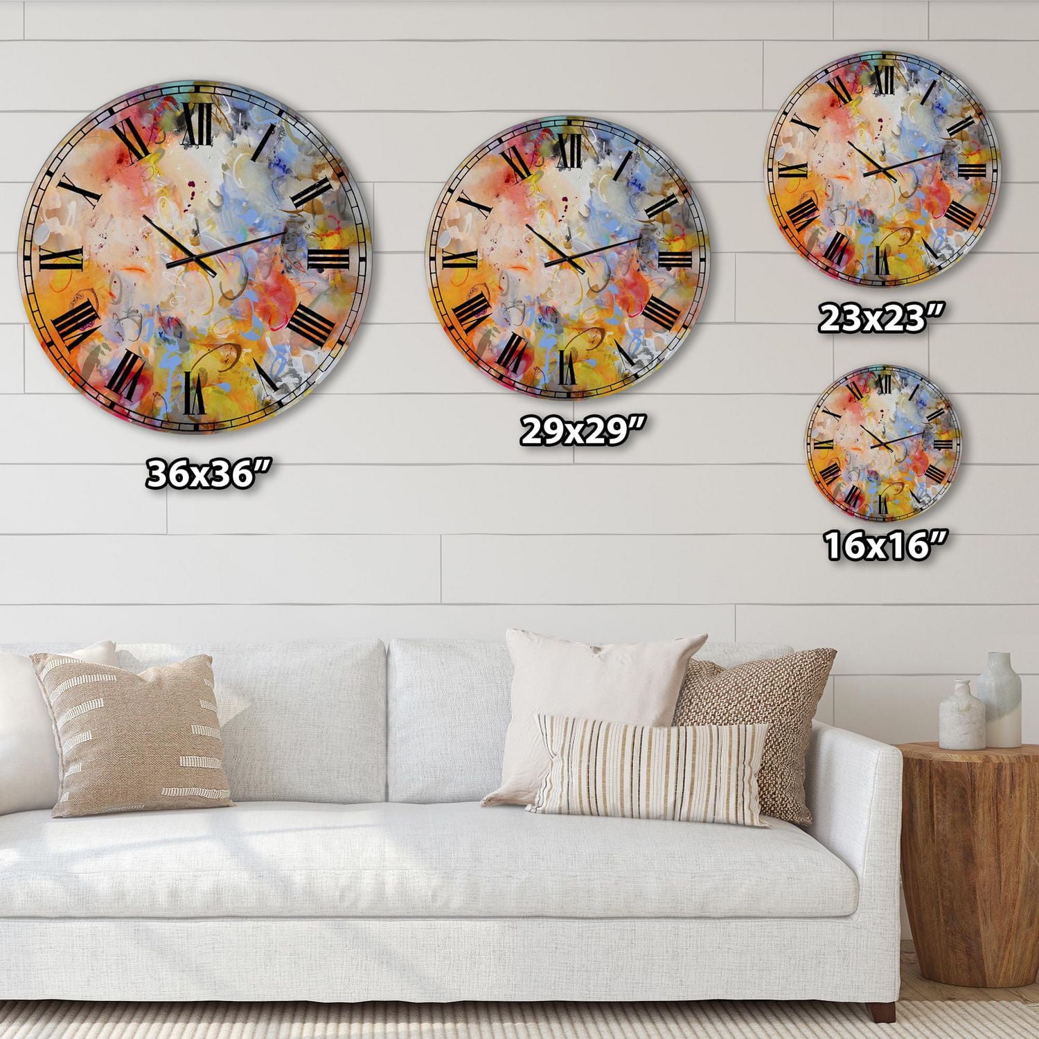 Designart Tourbillons de couleur bleu et jaune horloge murale