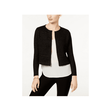 Charter Club Petite Metallic Knit Cropped Jacket Deep Black Cmb PL