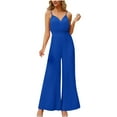 thumbnail image 2 of Ofreoo Women's Fashion Casual Solid Color Jumpsuit Flowy Pants for Women Great Gifts for Less, 2 of 7