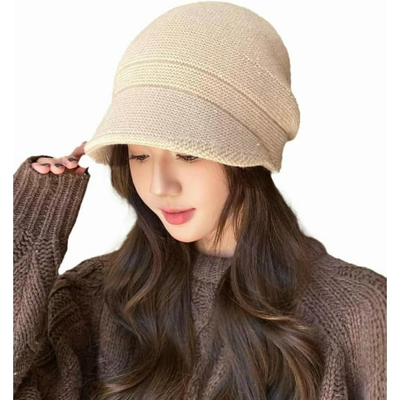Zhengup Womens Slouchy Knit Beanie Hat Winter Warm Stretchy Skull Cap with Visor Brim Snow Caps