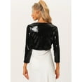 thumbnail image 4 of DARING DIVA Sequin Jacket Sparkly Open Front Crop Shrug Bolero Cardigan S Black, 4 of 6