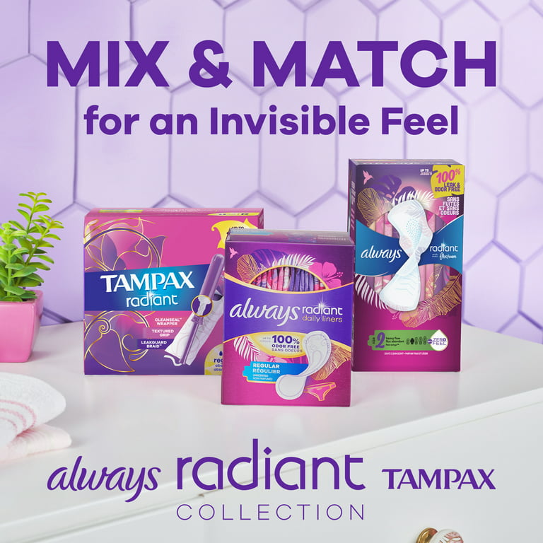 Tampax Radiant Tampons Regular Absorbency, 42 Count