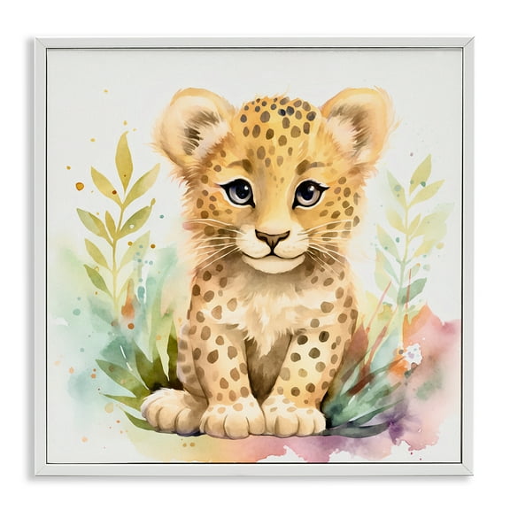 Stupell Industries Baby Cheetah Cub Animals Painting White Framed Art Print Wall Art, 17 x 17