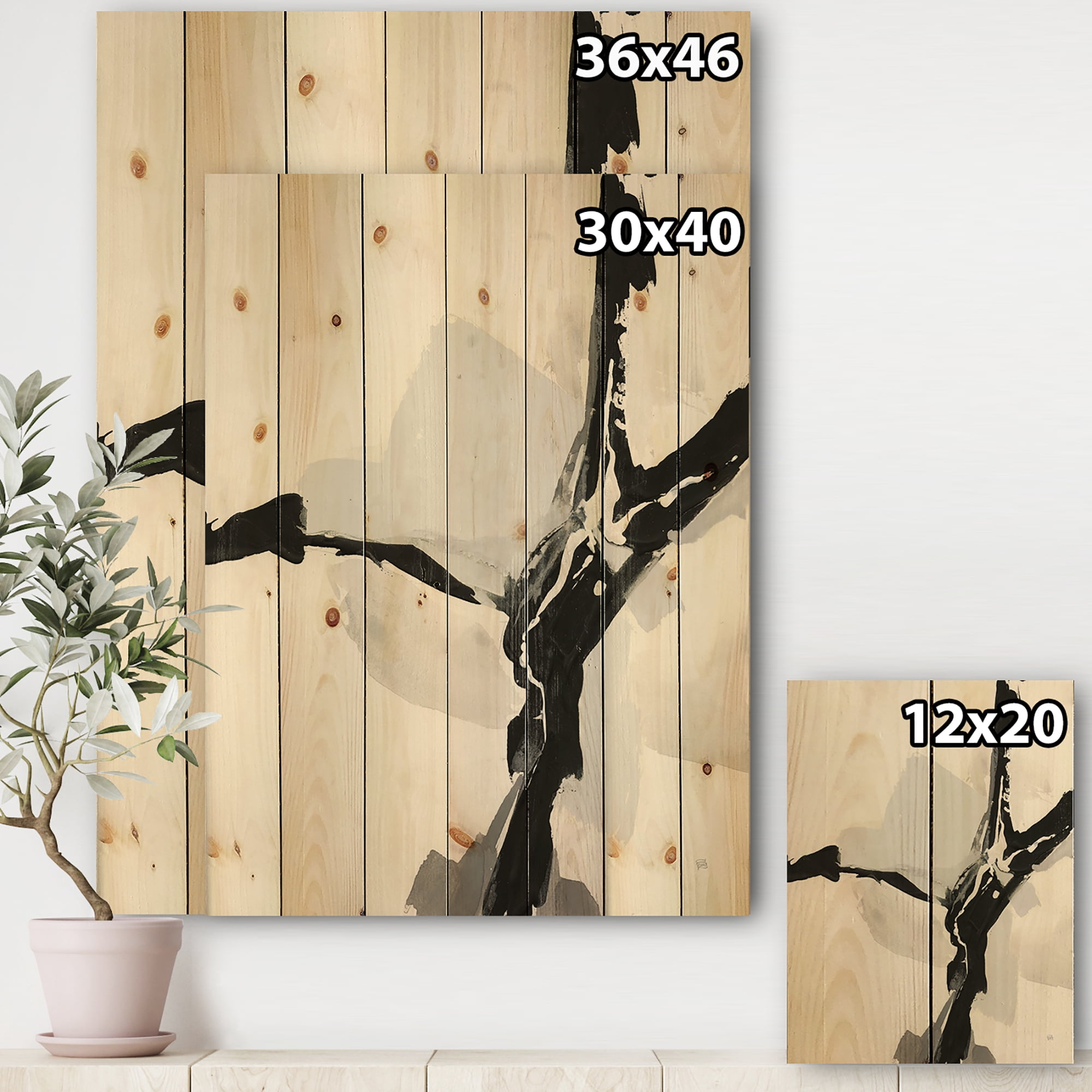 Designart 'Abstract Neutral III' Mid-Century Modern Print on Natural Pine Wood