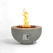 40,000 BTU Round Concrete Fire Pit - Includes Lava Rocks, Rain Cover & Burner Lid for Outdoor Living