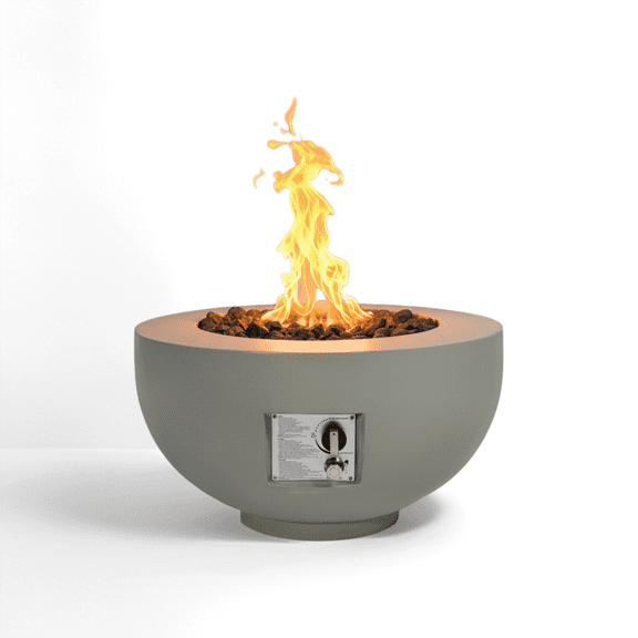 40,000 BTU Round Concrete Fire Pit - Includes Lava Rocks, Rain Cover & Burner Lid for Outdoor Living