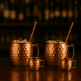 thumbnail image 2 of Authentic 100% Copper Mule Mug & Shot Glass Set – 6-Piece Hammered Copper Drinkware with Brass Handles – 2 Full-Size Mugs + 2 Mini Shot Mugs + 2 Straws – Handcrafted Gift Set for Cocktails, 2 of 7