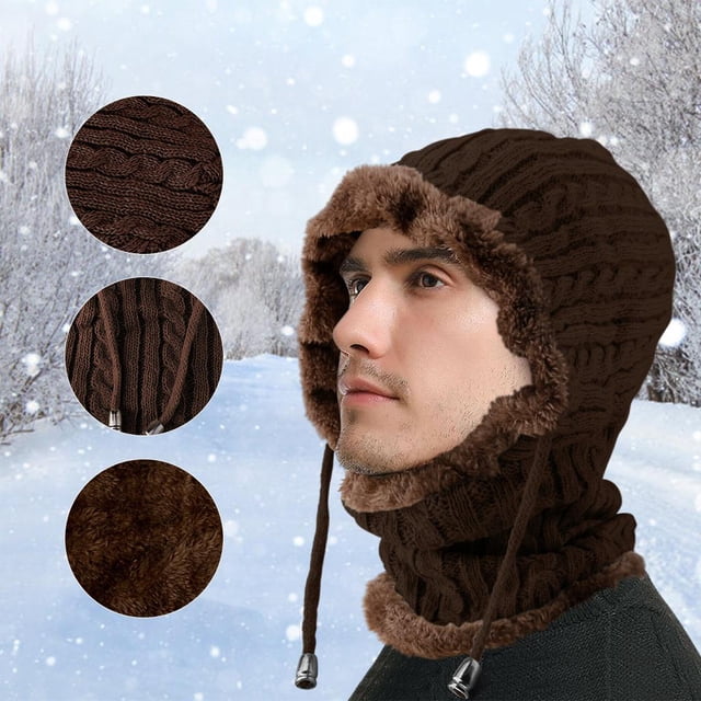 2 en un Gorro de Invierno Cálido Bufanda, Gorros a Prueba Y Bufandas en para Mujeres Unisex Hombres Libre Esquí Conducción - marrón Yinane Gorro cálido Beanie