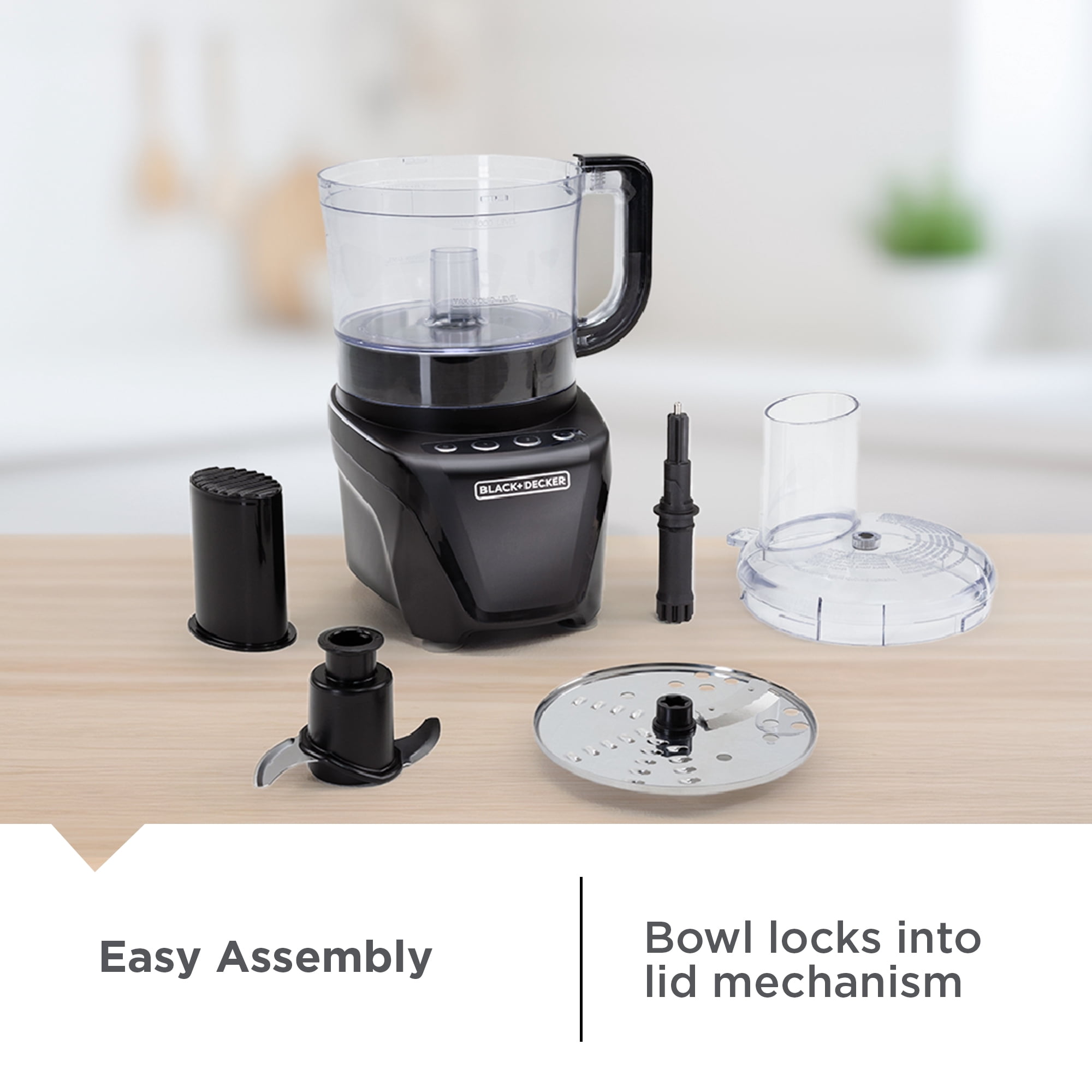 BLACK+DECKER Easy Assembly 8-Cup Food Processor, 850W, 2 Speeds + Pulse, Chop, Puree, Slice, Shred