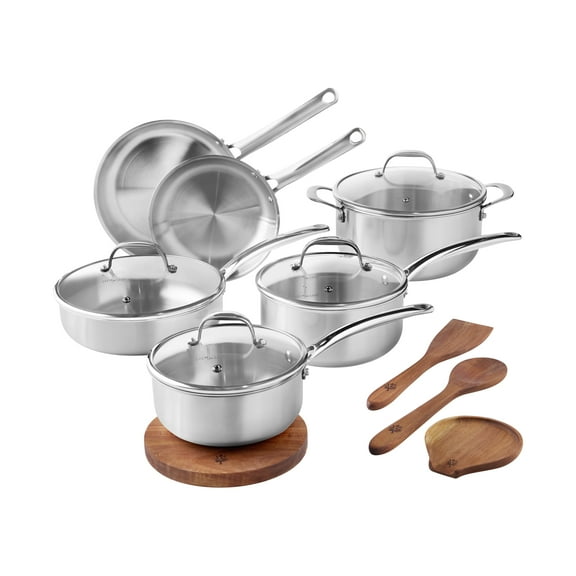 The Pioneer Woman 14-Piece Tri-Ply Stainless Steel Cookware Set, Pots & Pans with Kitchen Utensils
