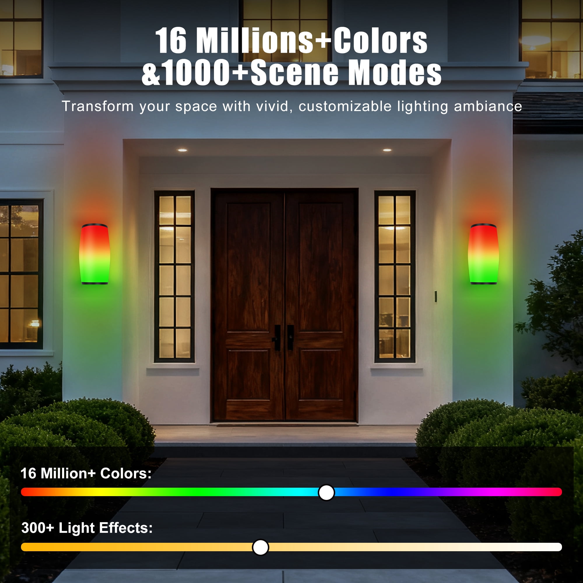 Outdoor Wall Lights, RGBICWW Smart Outdoor Light Fixture, 2400LM LED Porch Light, Modern Outdoor Wall Sconce Tunable White, IP65 Waterproof for Outdoor Decor, Christmas Decor