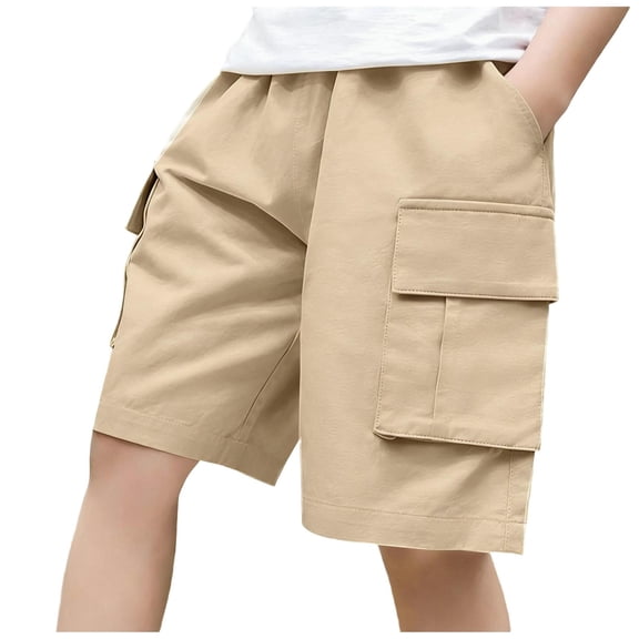 dazeni Boys Athletic Cargo Shorts Lightweight Summer Bermuda Shorts Running Hiking Basketball Shorts with Pockets Khaki 5-6 Years