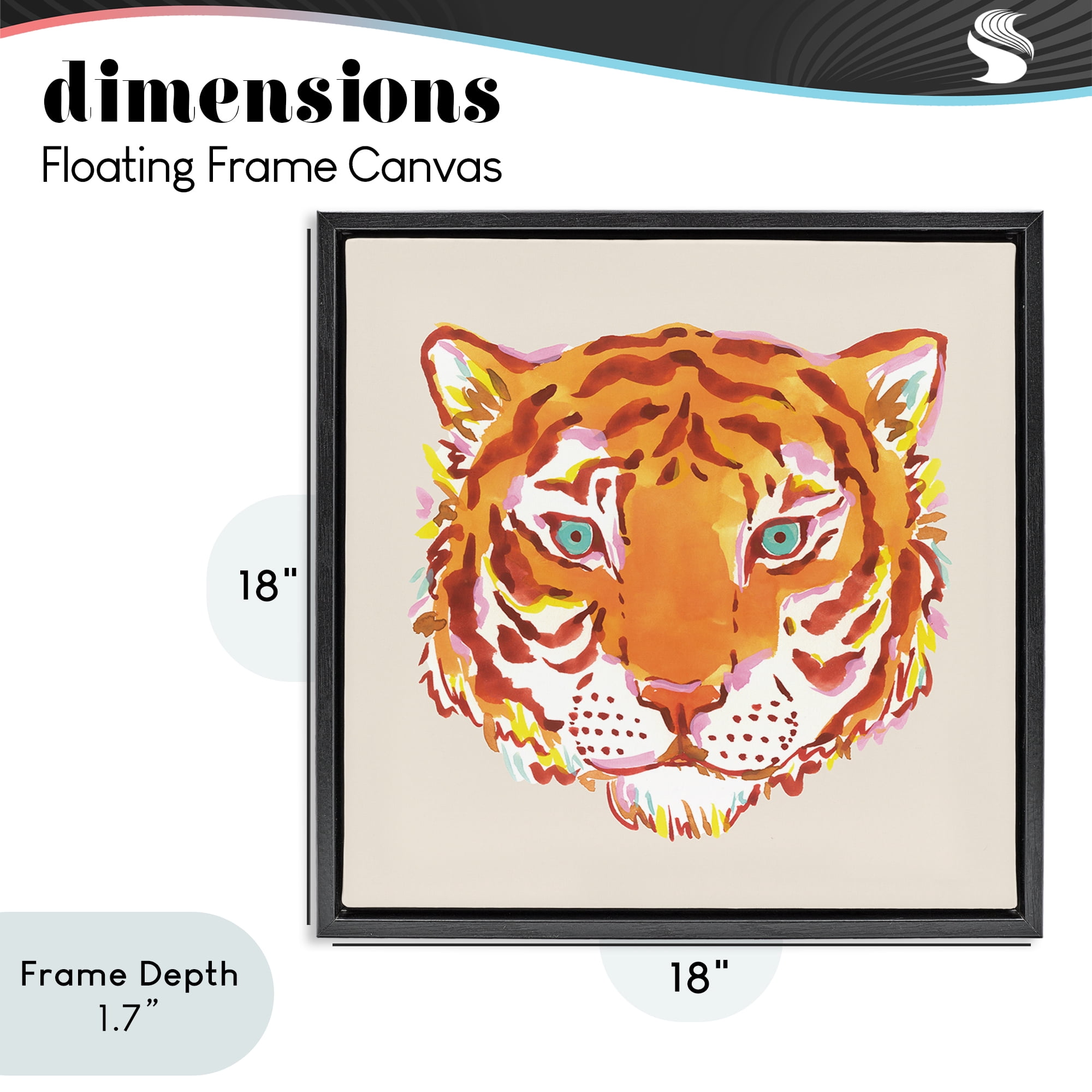 Stupell Industries Orange Boho Tiger Face Black Framed Floater Canvas Wall Art, design by Karolina Sato