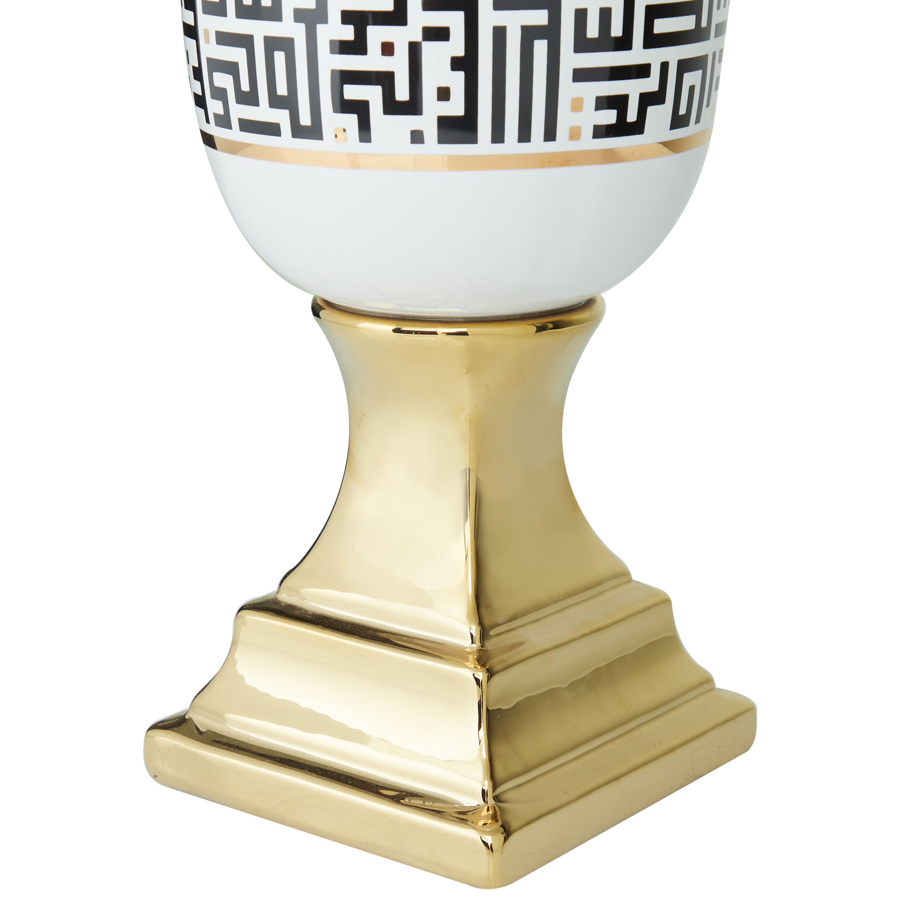 DecMode 21" White Ceramic Vase with Greek Knot Pattern and Gold Base