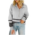 thumbnail image 2 of Long Sleeve Sweatshirts for Women Striped Half Zip up Tops Loose Fall Pullover Shirts Gray XL, 2 of 7
