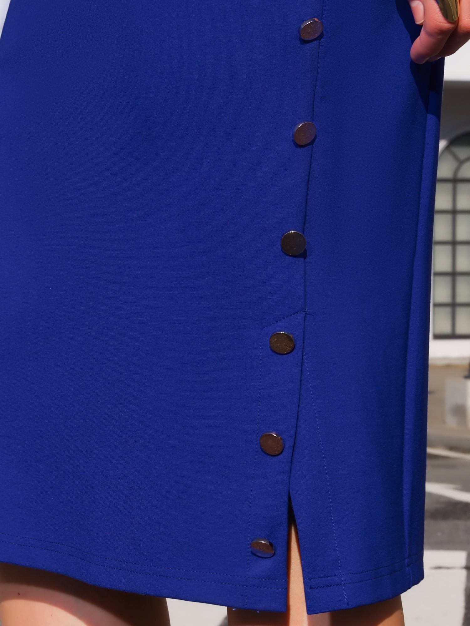 DARING DIVA Knee Length Short Sleeve Button Decor Bodycon Dress 2XL Royal Blue
