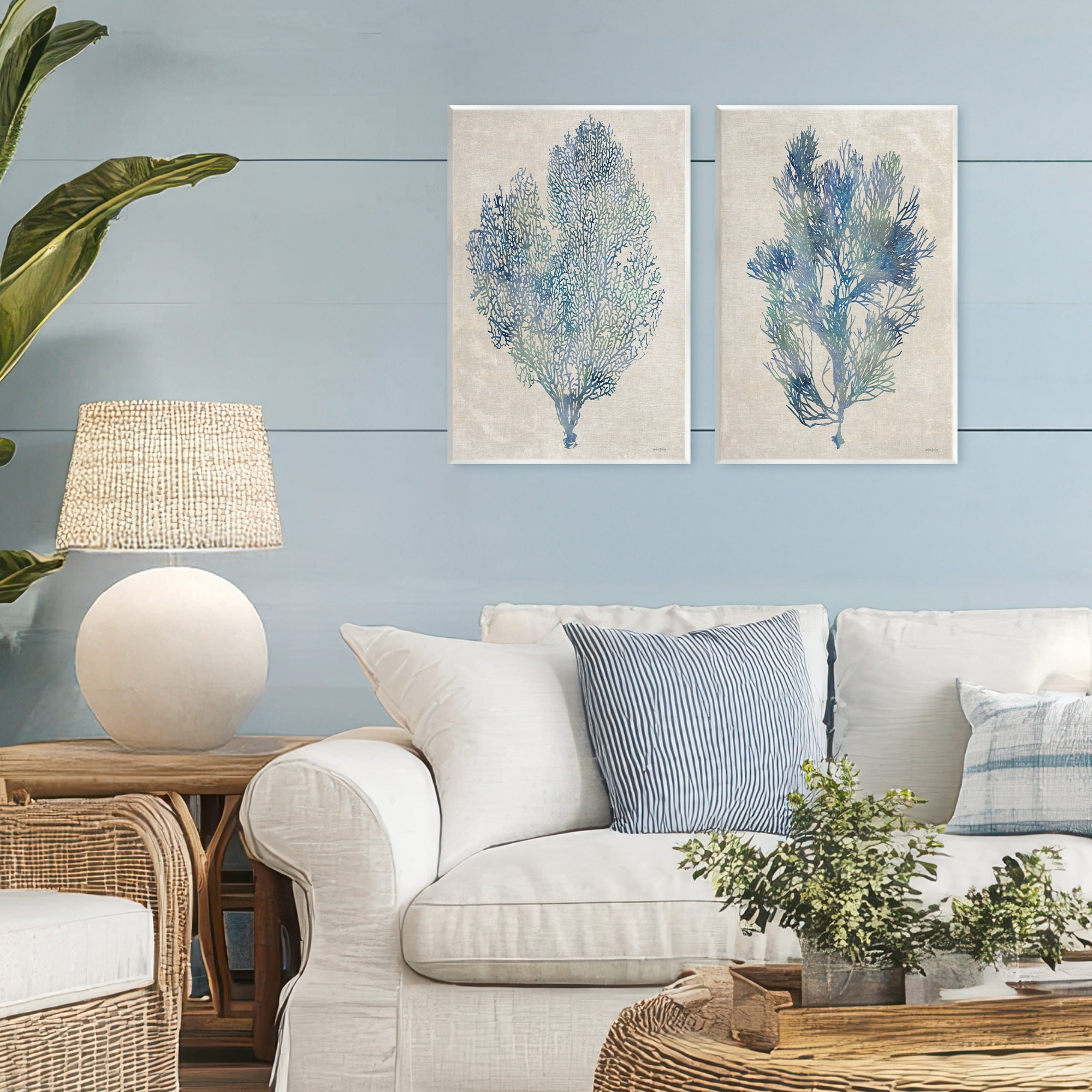 Stupell Industries Fan Coral Study in Blues 2 Piece Wall Plaque Art Set, design by Amber Sterling