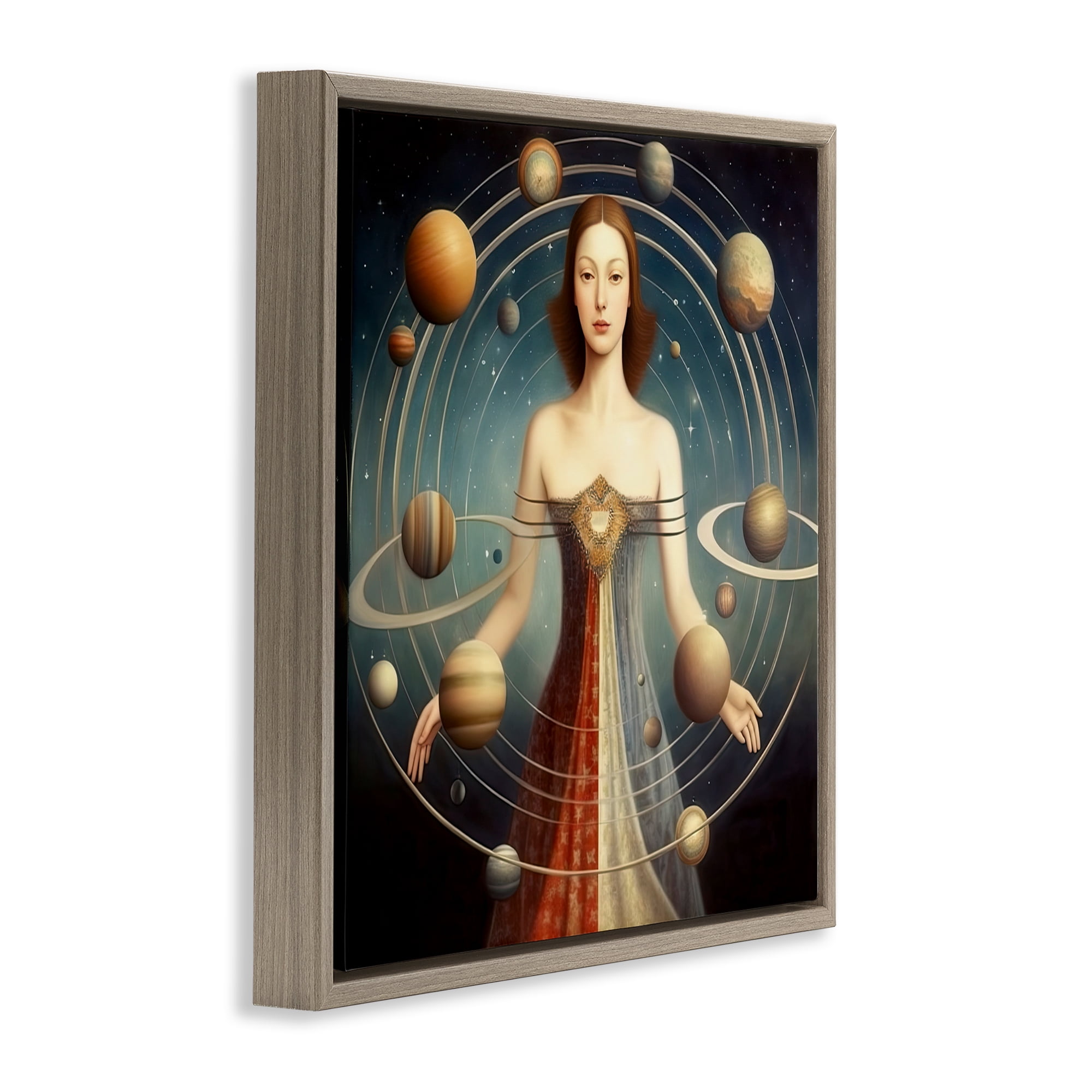 Galactic Orbits Woman Brown Framed Floater Canvas Wall Art, design by Sasha