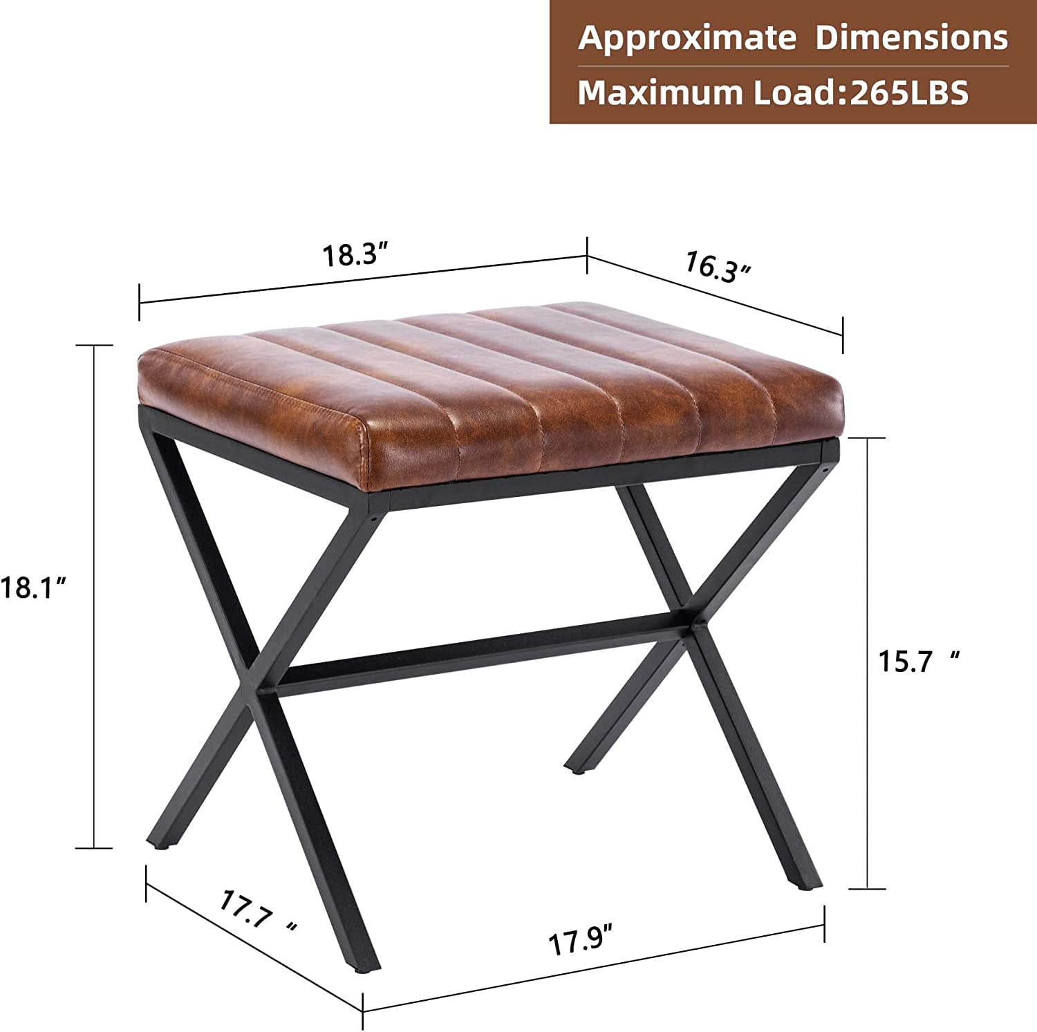Duhome Vanity Stool, Modern Square Ottoman Stool with Metal Base Faux Leather Ottoman Footstools for Living Room Bedroom, Brown