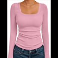thumbnail image 3 of Camisas de Larga para Mujer, Blusas de Cuello Cuadrado, Blusas Básicas de Punto Acanalado, Conjuntos de Otoño, Ropa de Moda Rosa XXXL, 3 of 8