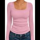 thumbnail image 3 of Camisas de Larga para Mujer, Blusas de Cuello Cuadrado, Blusas Básicas de Punto Acanalado, Conjuntos de Otoño, Ropa de Moda Rosa XXXL, 3 of 8