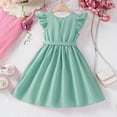 thumbnail image 5 of Zhuashum Boho Dresses For Girls 2025 6-7 Years Toddler Fly Sleeve Solid Color Round Neck Dance Party Dresses Cute Girl Clothes Green, 5 of 7