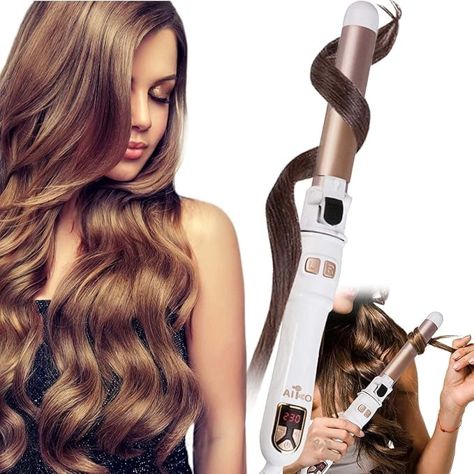 Auto Rotating Hair Curler Curling Wand 28mm 1.1 Inch Curling Irons Hair Waver 30s Instant Heat-Up, Anti-Scald & Dual Voltage, with LCD Temp Display