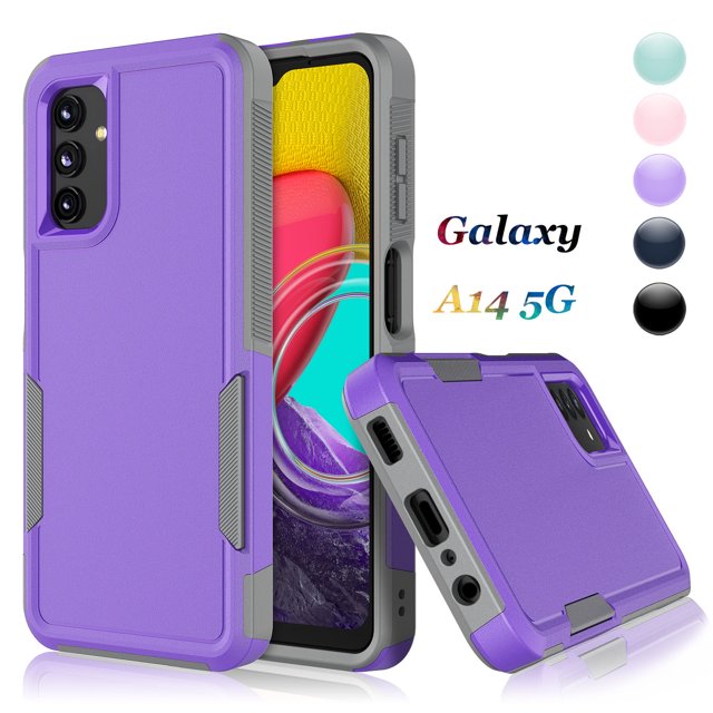 For Samsung Galaxy A14 5G Case, 2 in 1 PC Phone Case for Galaxy A14 5G 6.6" 2022 Case, Rubber & Rugged Shockproof Full Body Protection Case Cover - Black