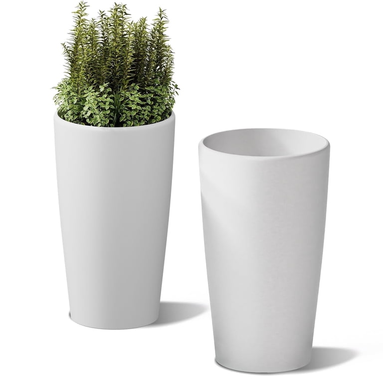SnugNiture Set of 2 Round 22-Inch Tall Planters, White – Large