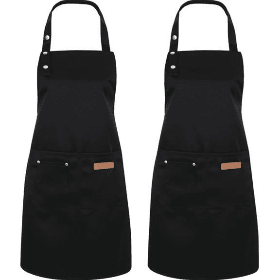 2 Pack Kitchen Aprons, Adjustable Waterdrop ResistantApron with 2 Pockets, Kitchen Cooking Chef Apron for Women Men,Unisex Black Apron for Kitchen Cooking Baking Crafting BBQ
