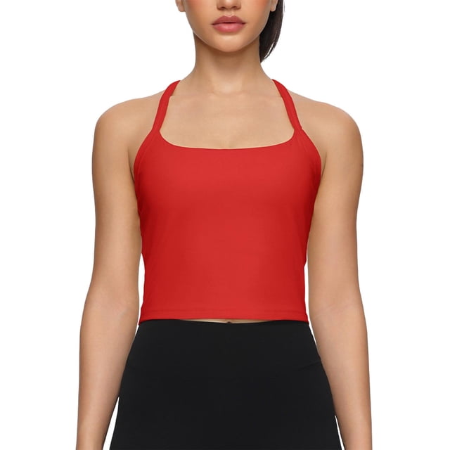 Ltctricy Crop Tank Tops with Built in Bra Halter Spaghetti Strap Racerback Slim Sleeveless Workout Tops Yoga Camisole Shirts